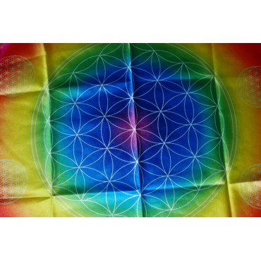 Élet Virága - Szivárvány 70 cm átmérőjű kör alakú szatén terítő